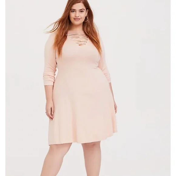 torrid | Dresses | Torrid Baby Pink Strappy Skater Sweater Dress 2 |  Poshmark